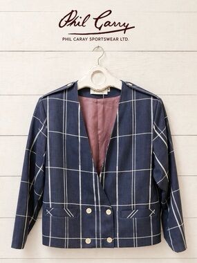 PHIL CARRY – Vintage Blue-Grey Checkered Cropped Blazer 8